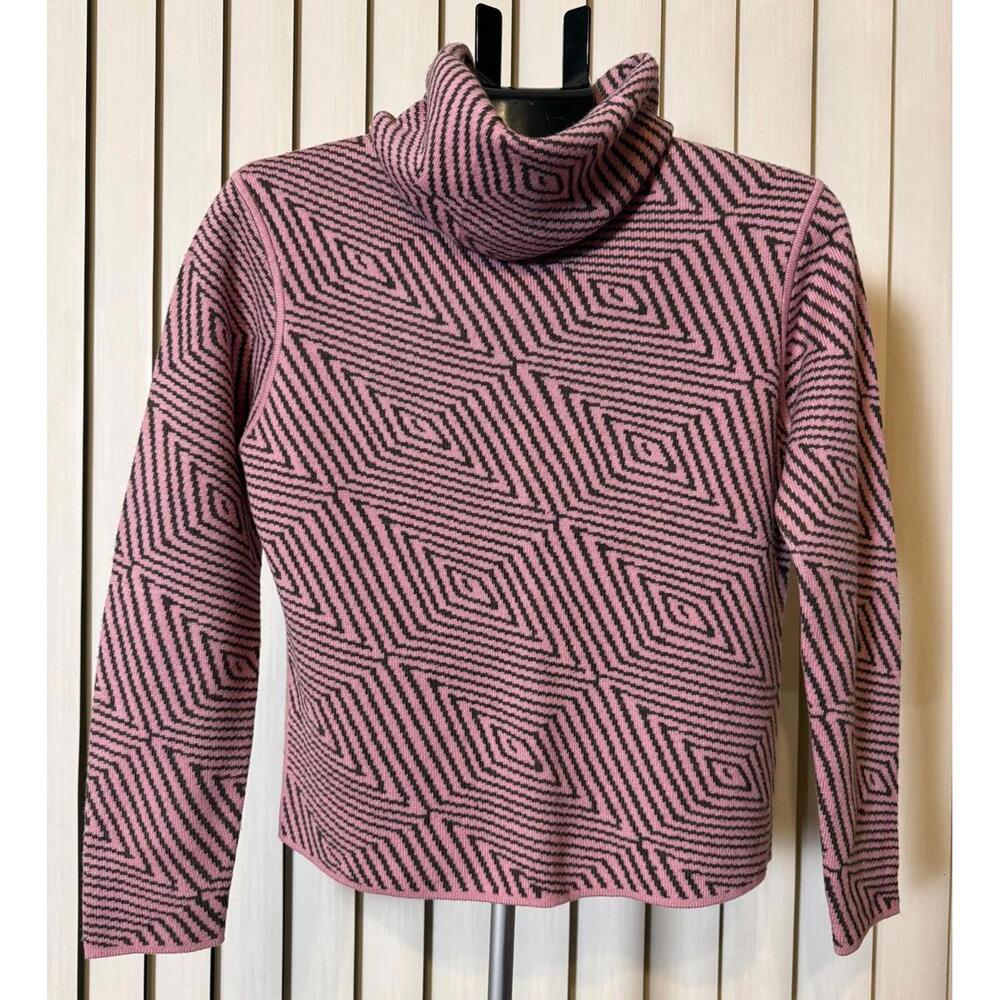 CARLISLE M SWEATER & COWL SCARF SILK & CASHMERE PINK & BROWN GEOMETRIC LUX NWOT